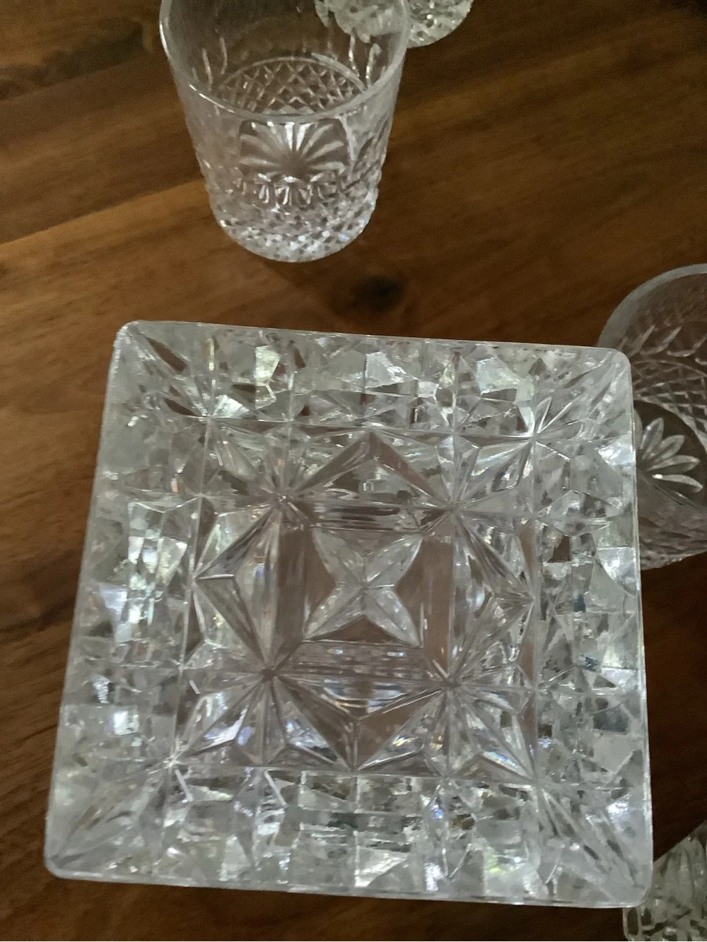 Vintage Clear Cut-Glass Decanter Set with Four old-fashioned glasses